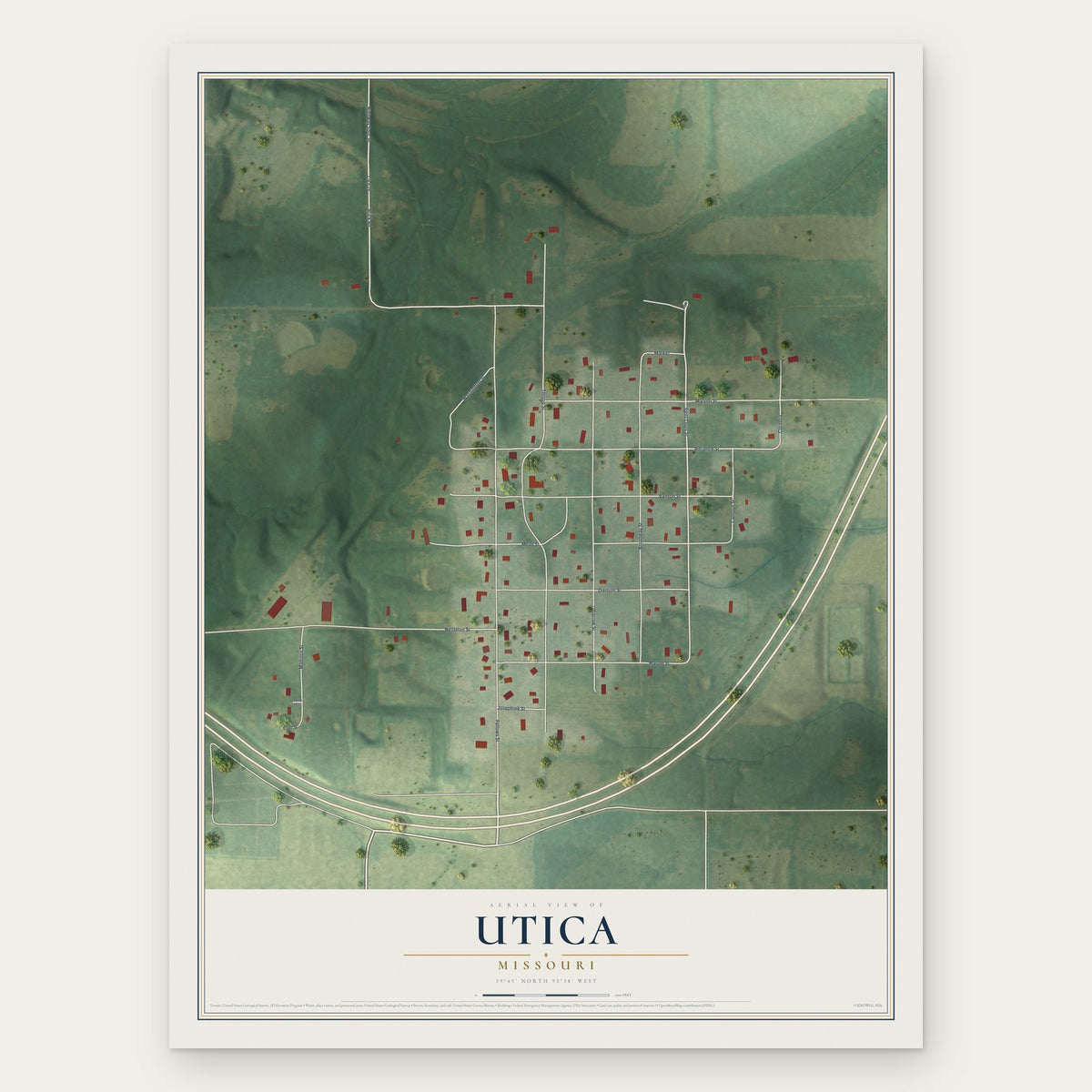 Utica, Missouri map print, the full design