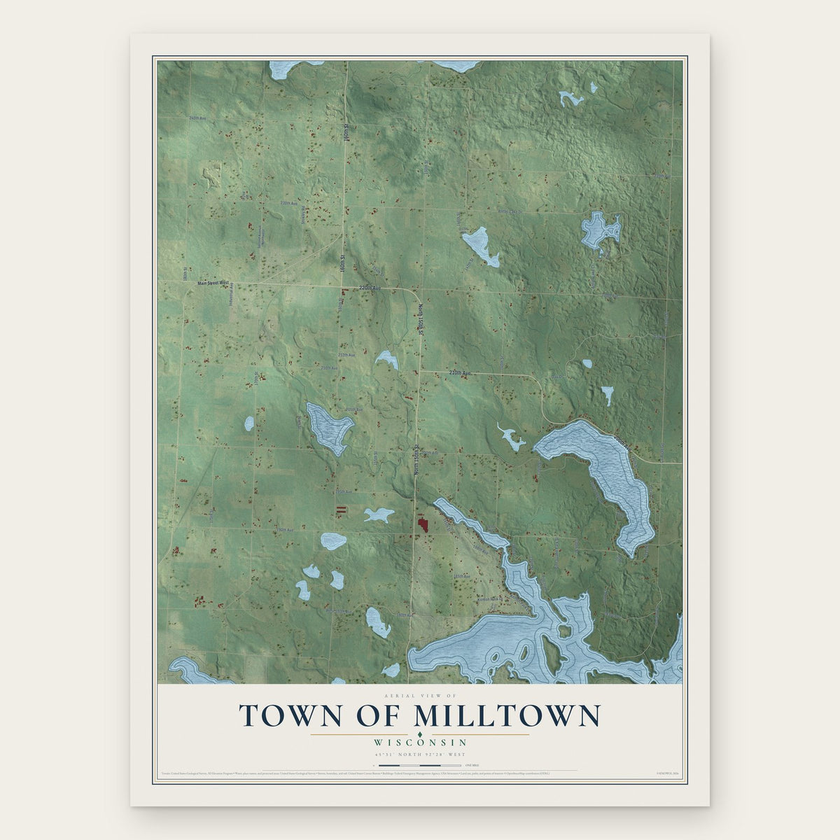 Town of Milltown, Wisconsin map print, the full design