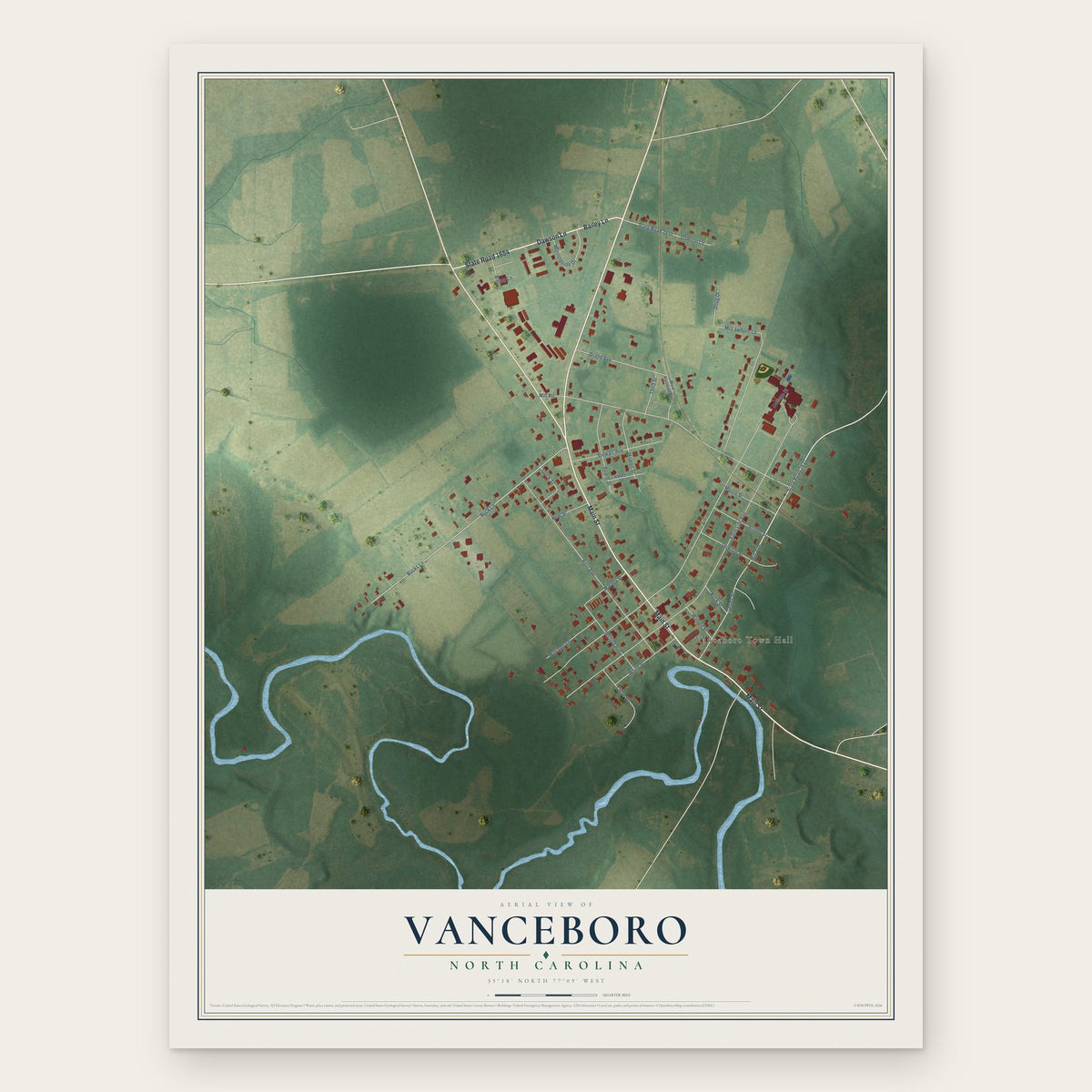 Vanceboro, North Carolina map print, the full design