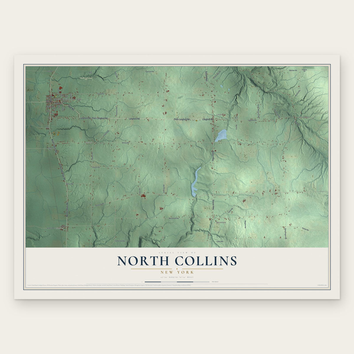 North Collins, New York map print, the full design