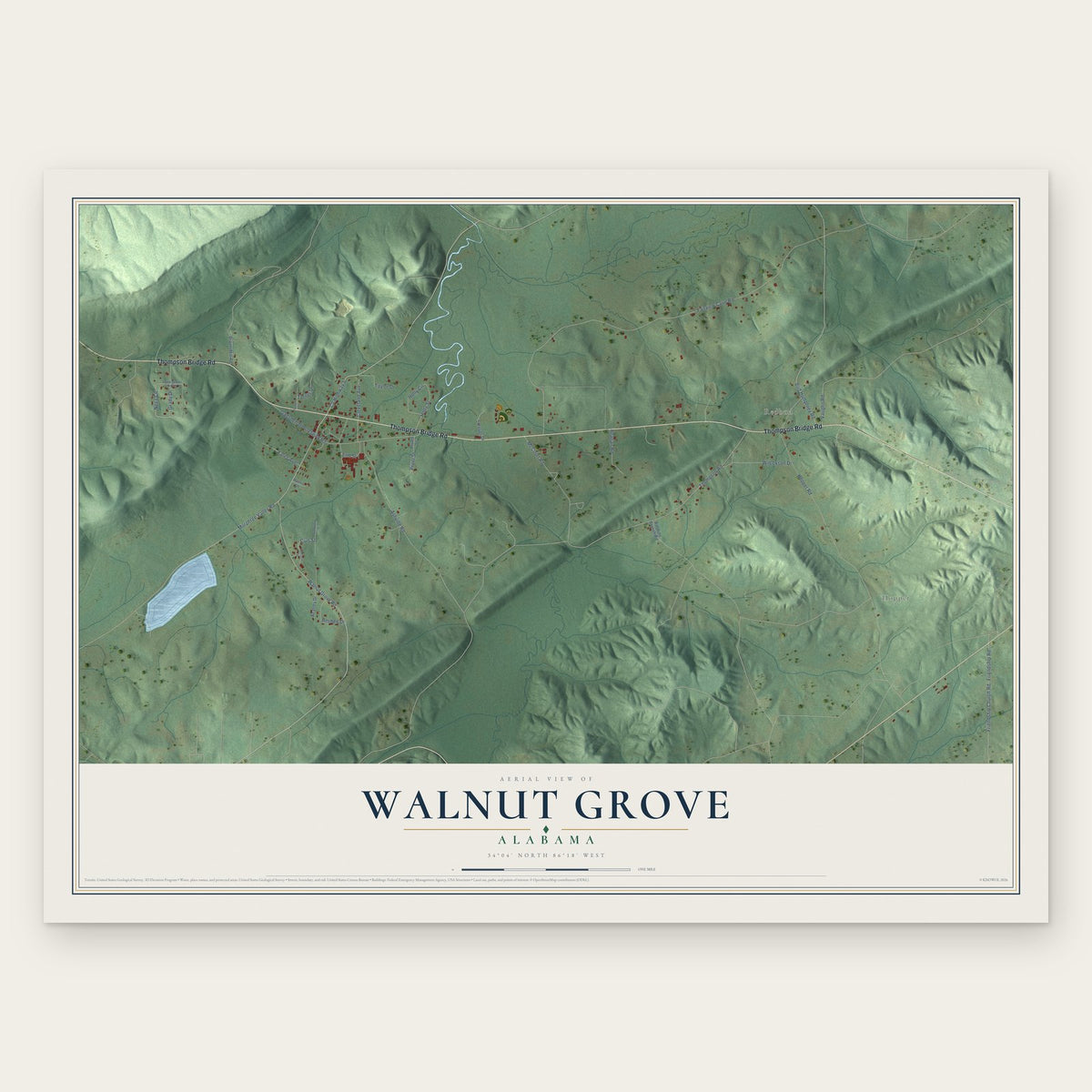 Walnut Grove, Alabama map print, the full design