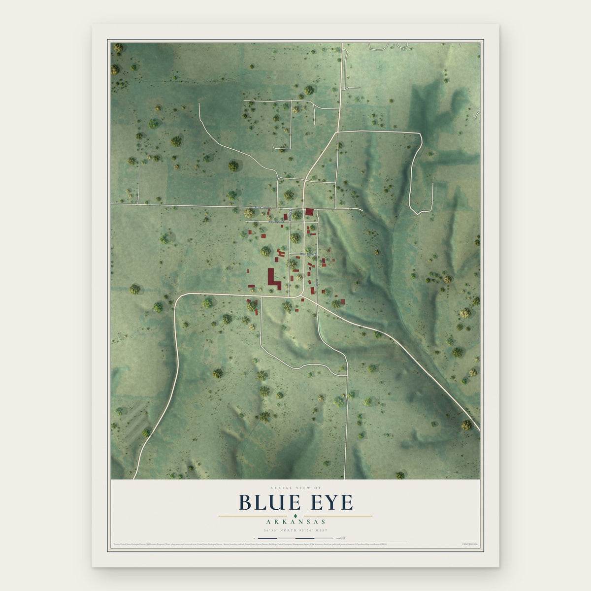 Blue Eye, Arkansas map print, the full design