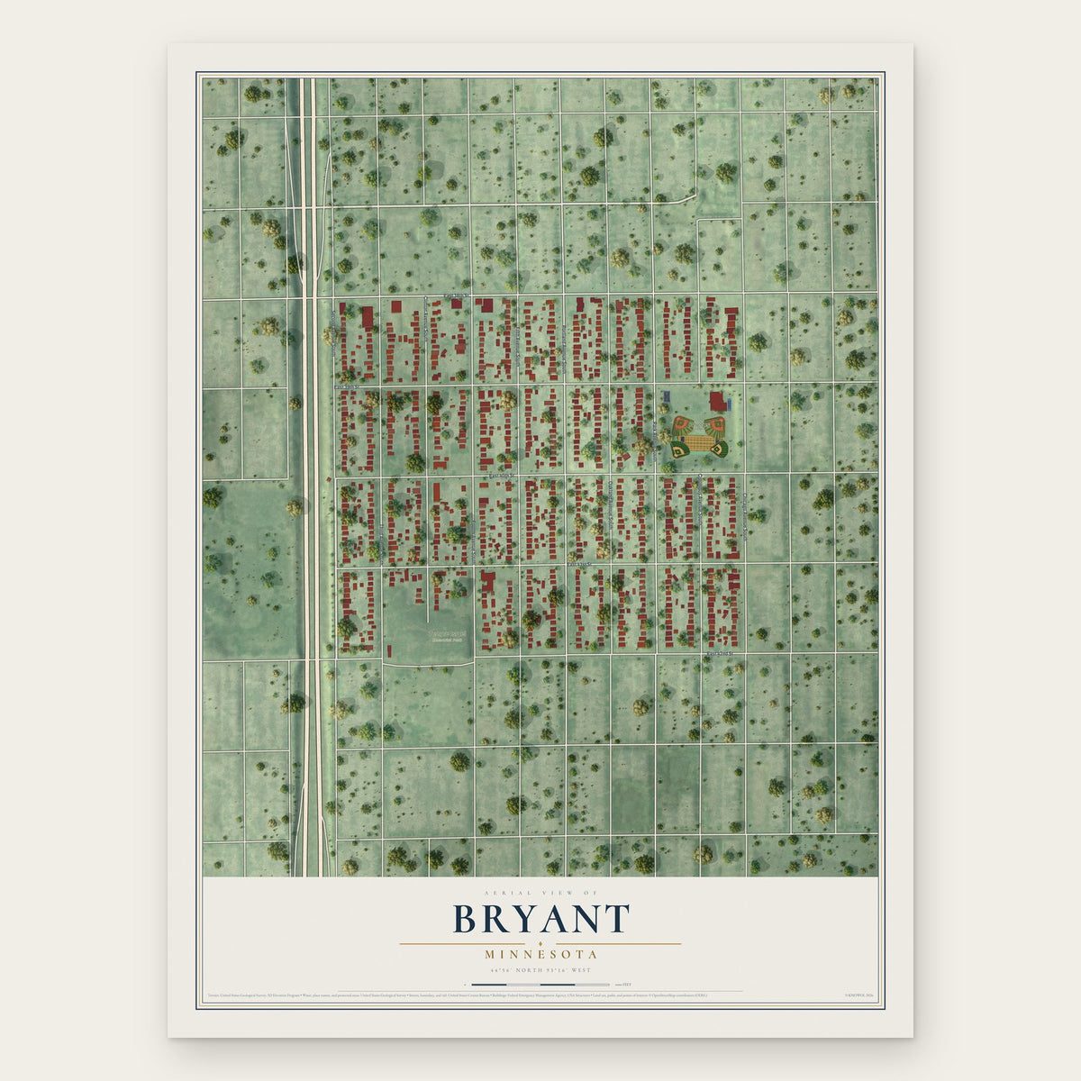 Bryant, Minnesota map print, the full design