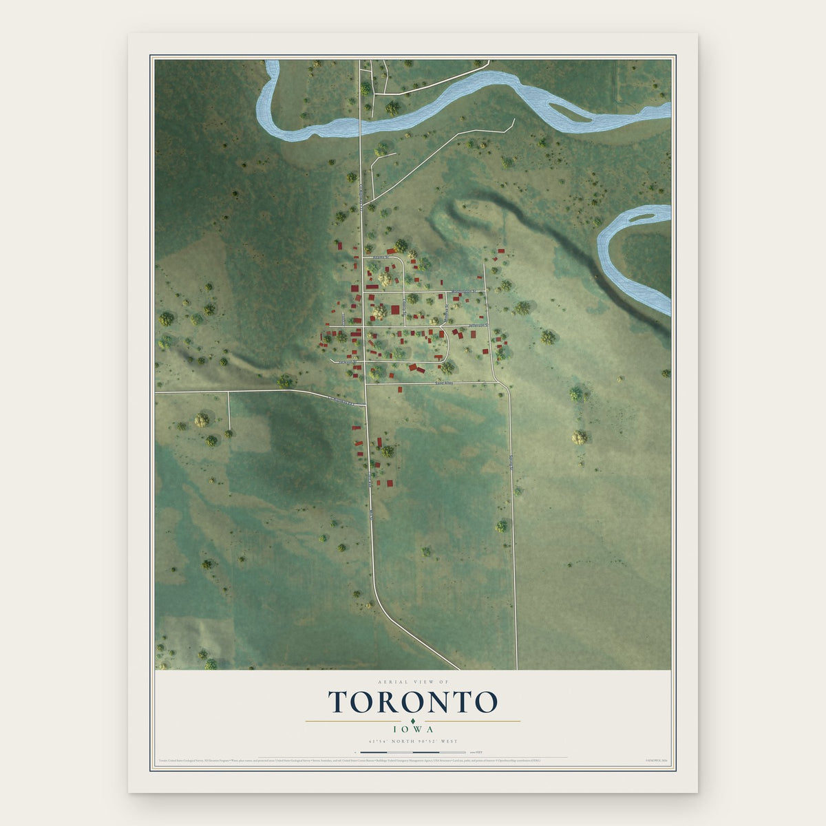 Toronto, Iowa map print, the full design