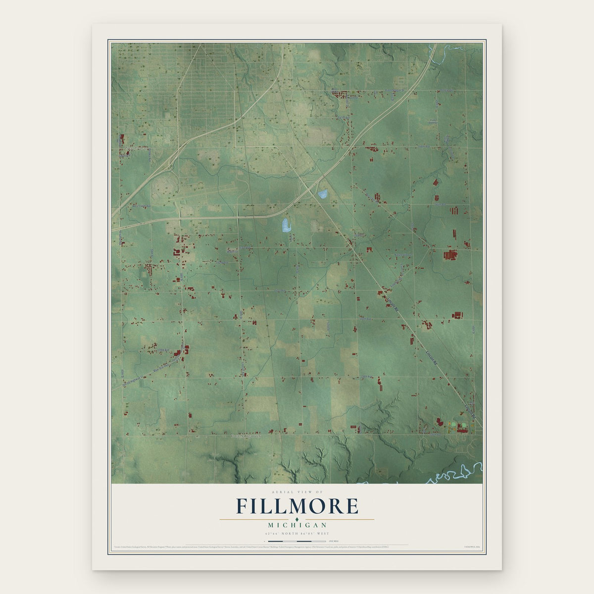 Fillmore, Michigan map print, the full design