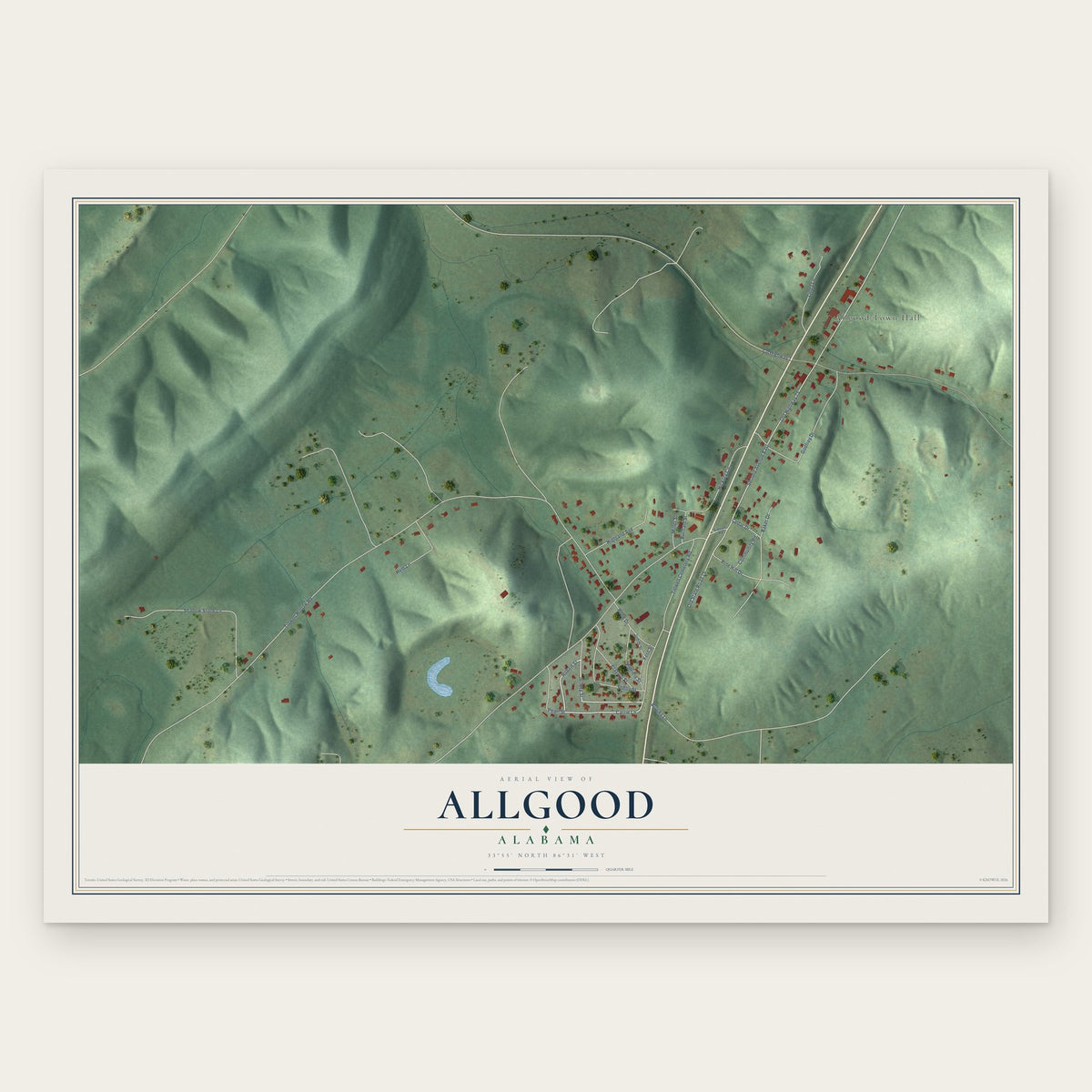 Allgood, Alabama map print, the full design