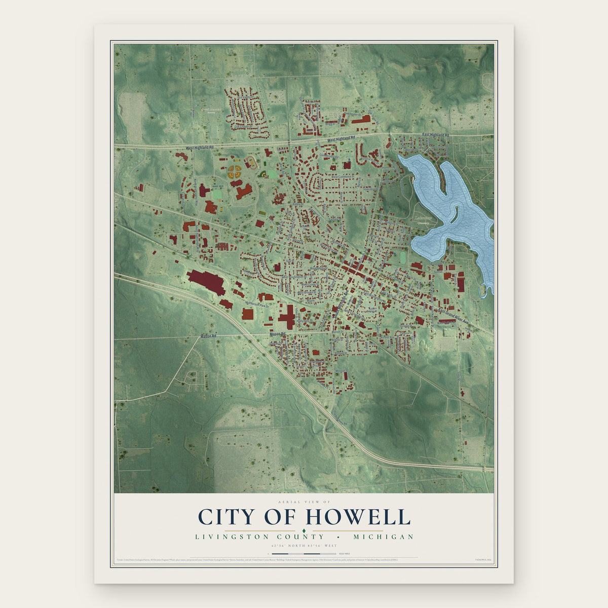 Howell, Michigan map print, the full design