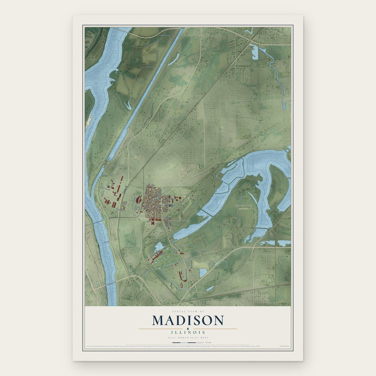 Madison, Illinois map print, the full design