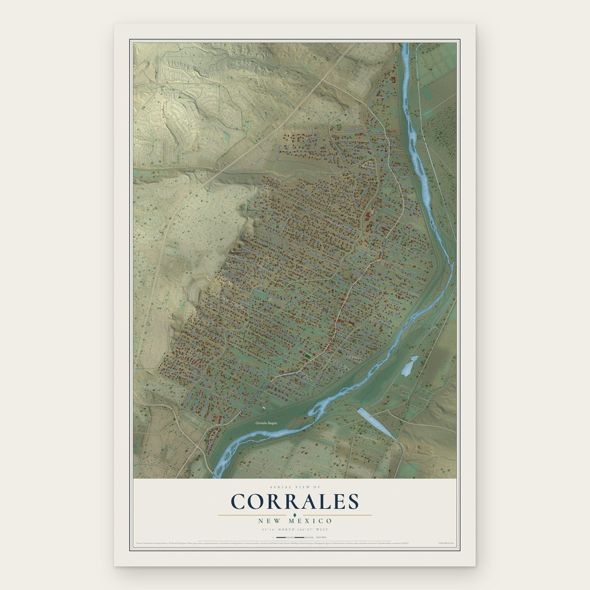 Corrales, New Mexico map print, the full design