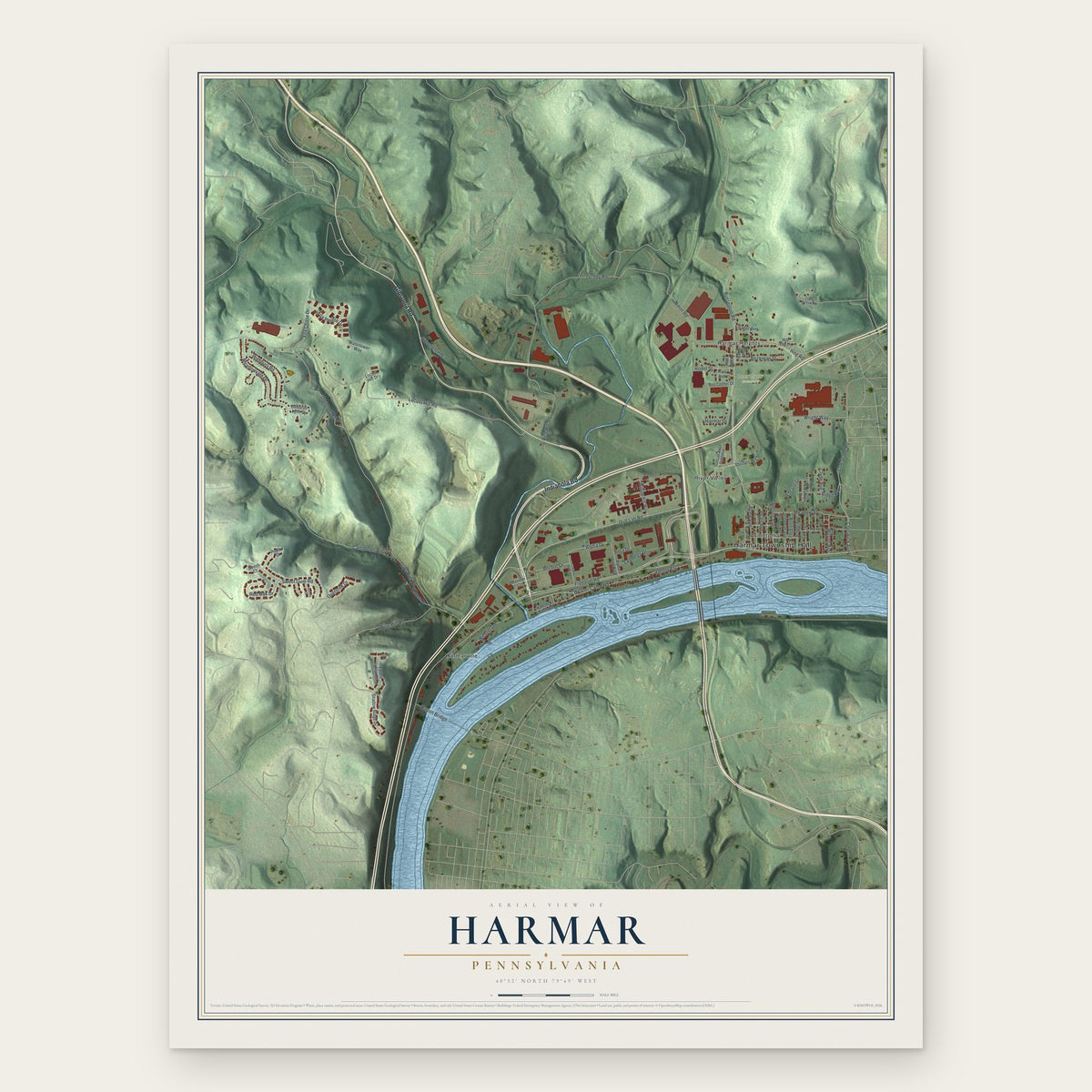 Harmar, Pennsylvania map print, the full design