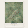 Billings, Missouri map print, the full design