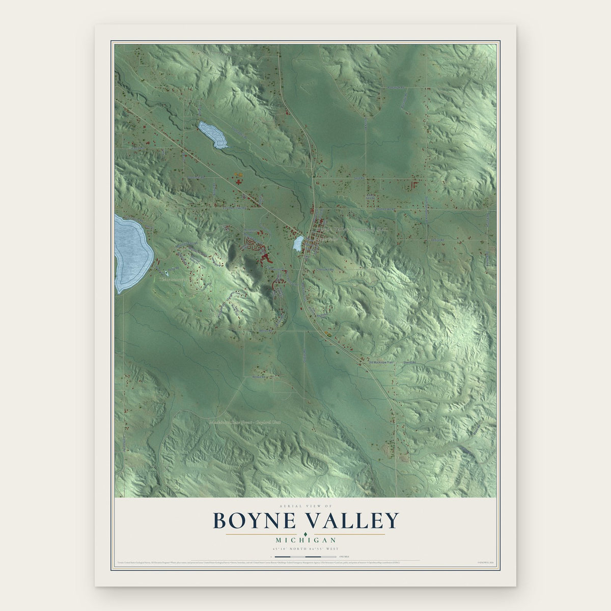 Boyne Valley, Michigan map print, the full design