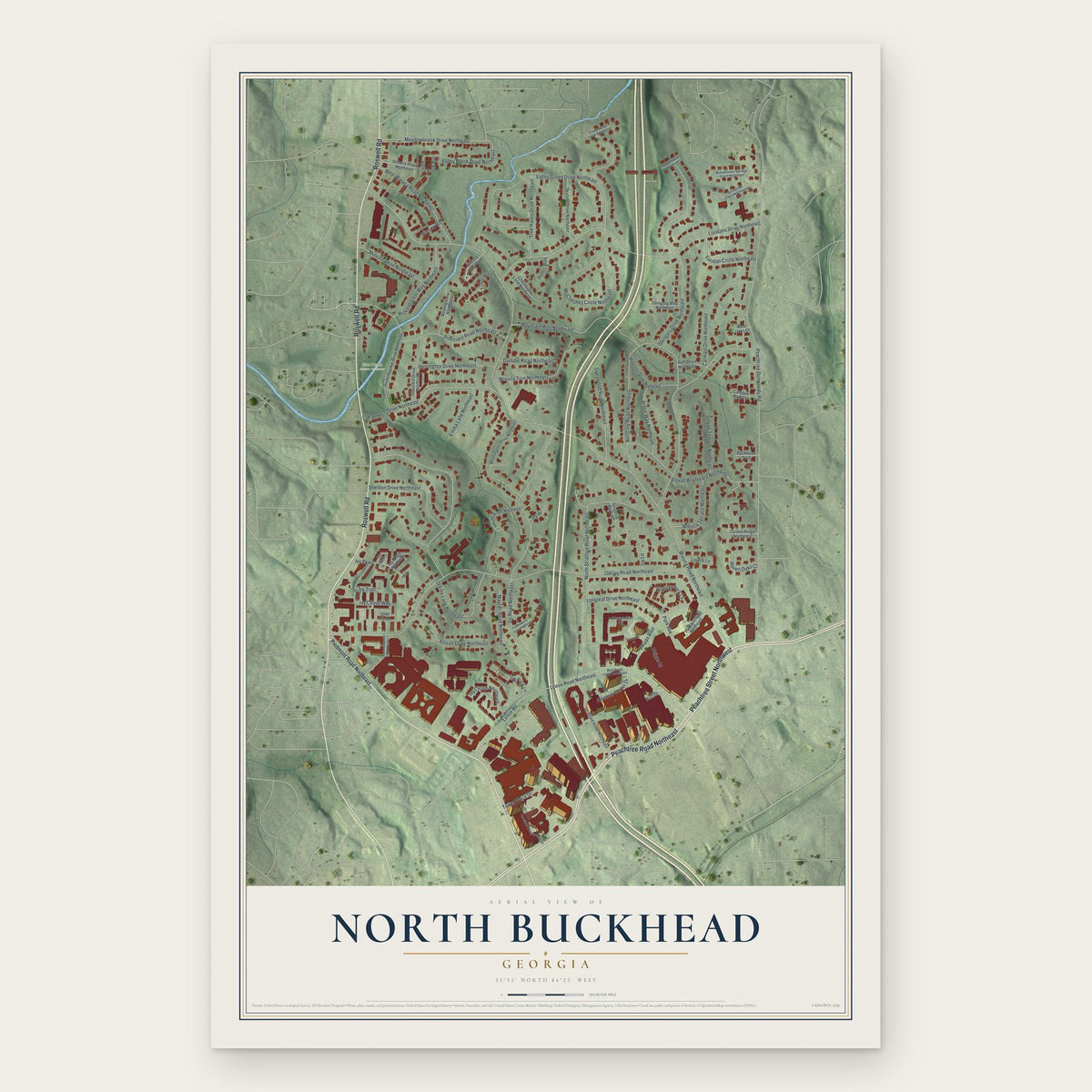 North Buckhead, Georgia map print, the full design