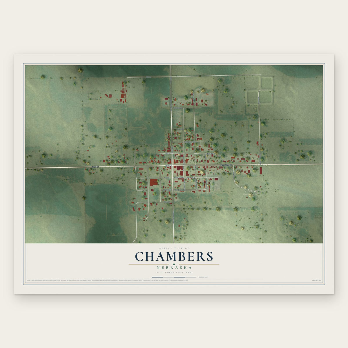 Chambers, Nebraska map print, the full design