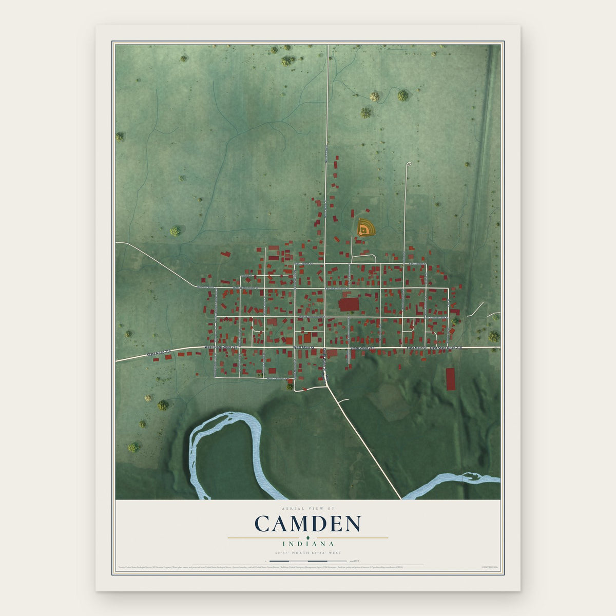Camden, Indiana map print, the full design