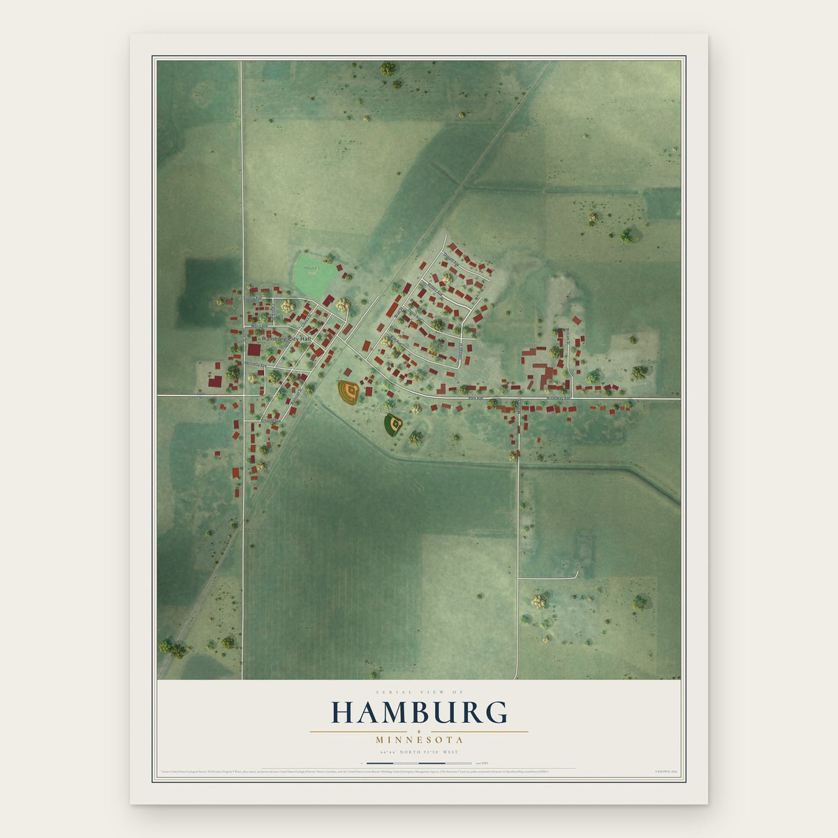 Hamburg, Minnesota map print, the full design