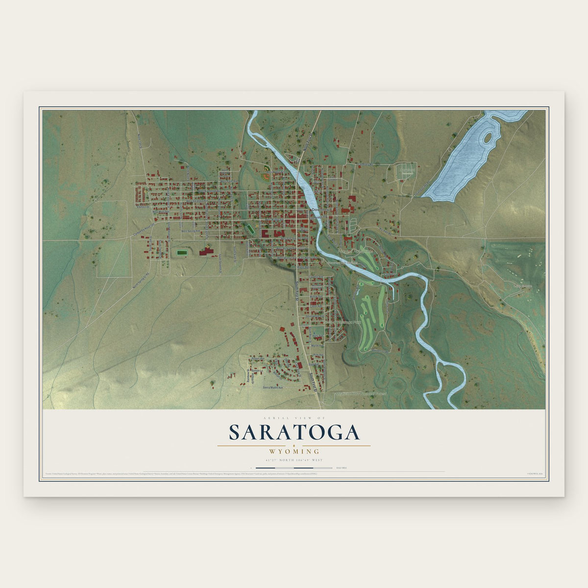Saratoga, Wyoming map print, the full design