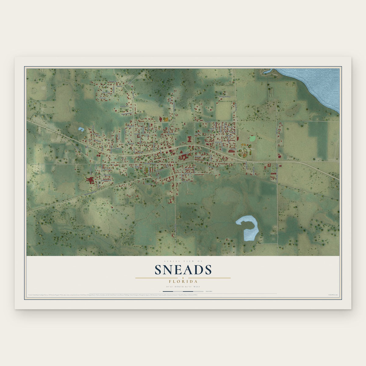 Sneads, Florida map print, the full design