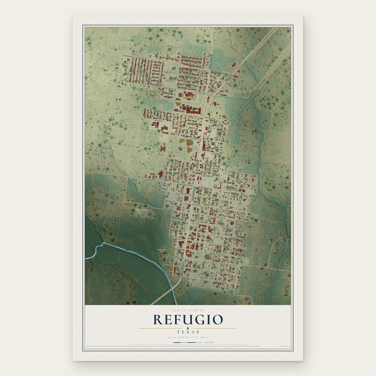 Refugio, Texas map print, the full design