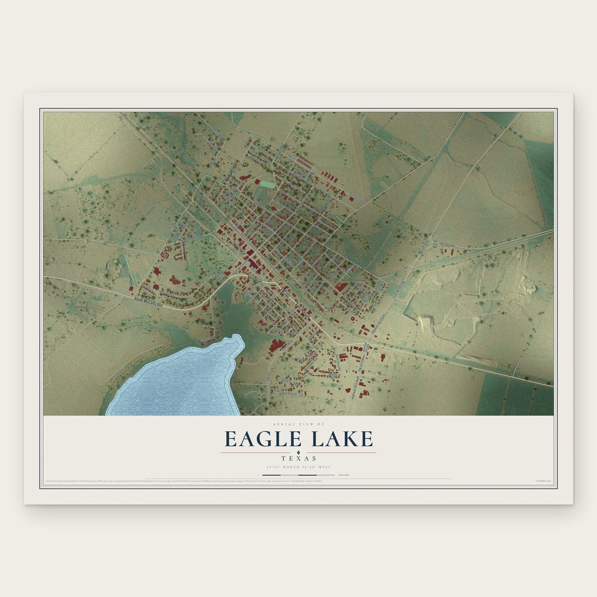 Eagle Lake, Texas map print, the full design
