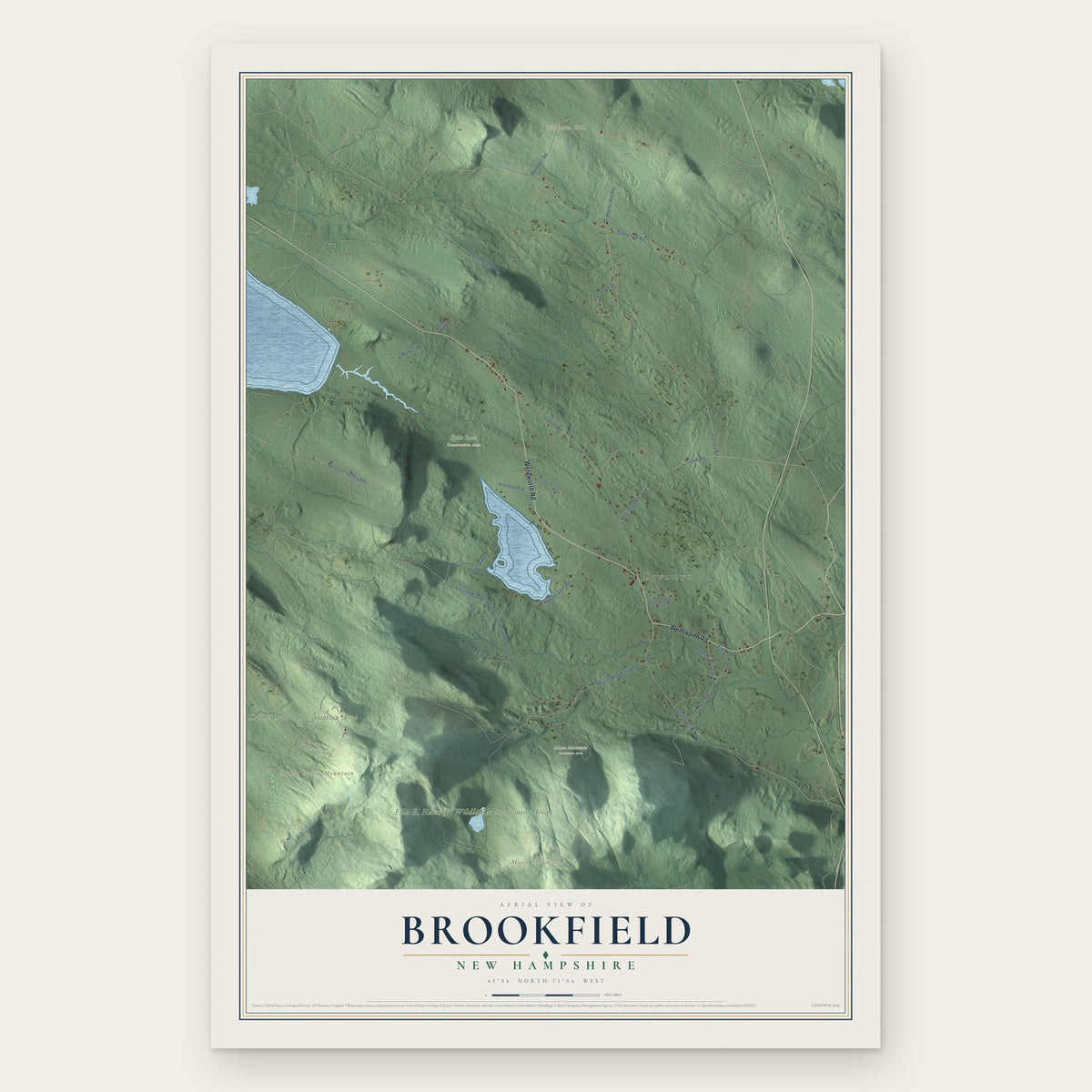 Brookfield, New Hampshire map print, the full design