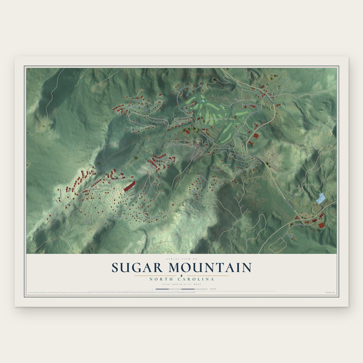 Sugar Mountain, North Carolina map print, the full design