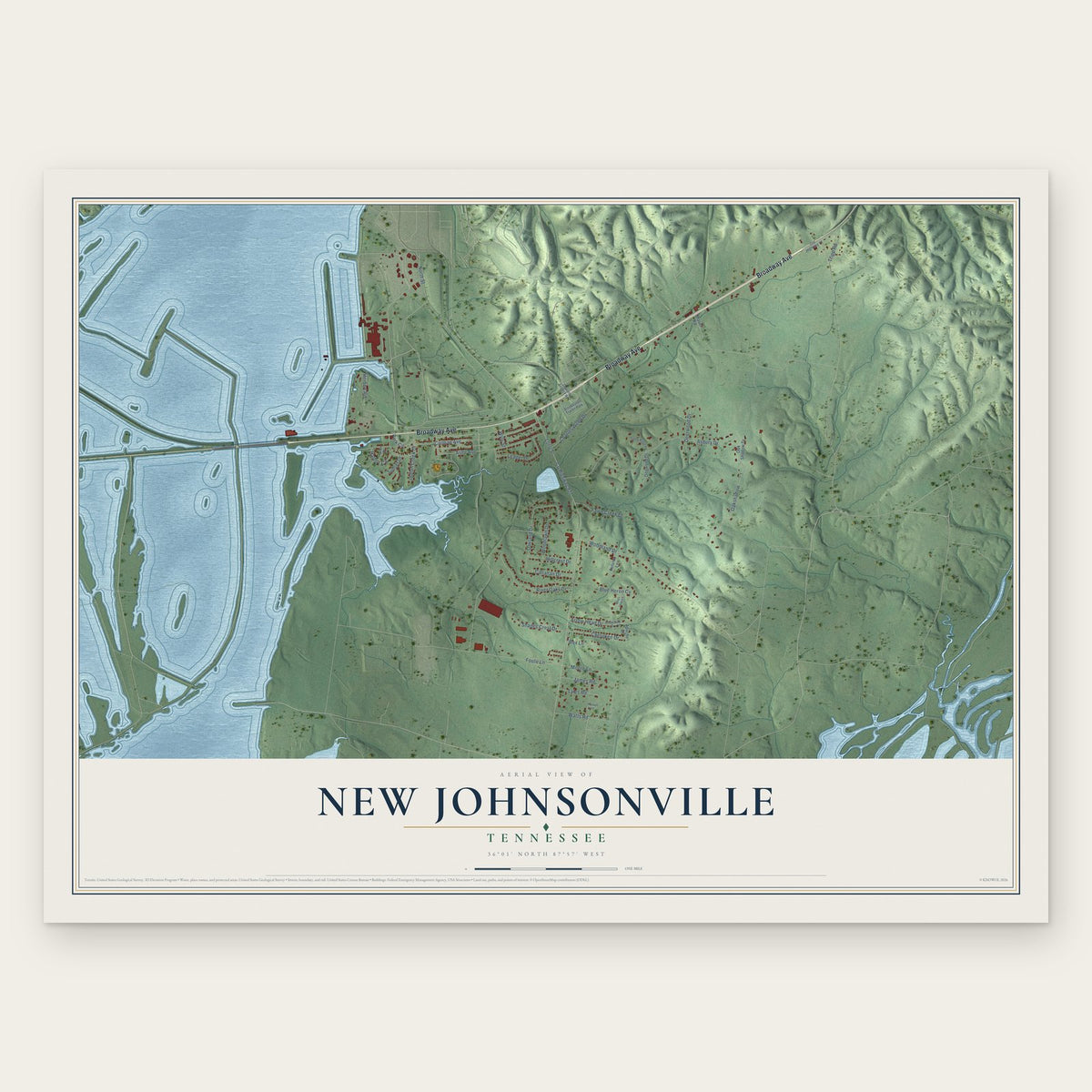 New Johnsonville, Tennessee map print, the full design