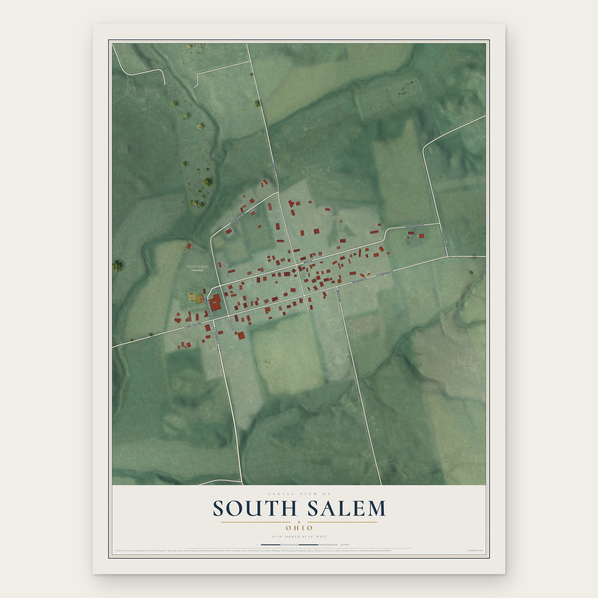 South Salem, Ohio map print, the full design