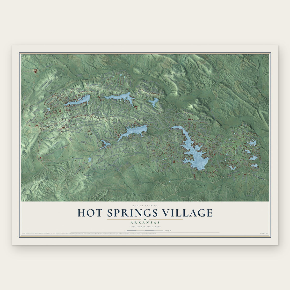 Hot Springs Village, Arkansas map print, the full design