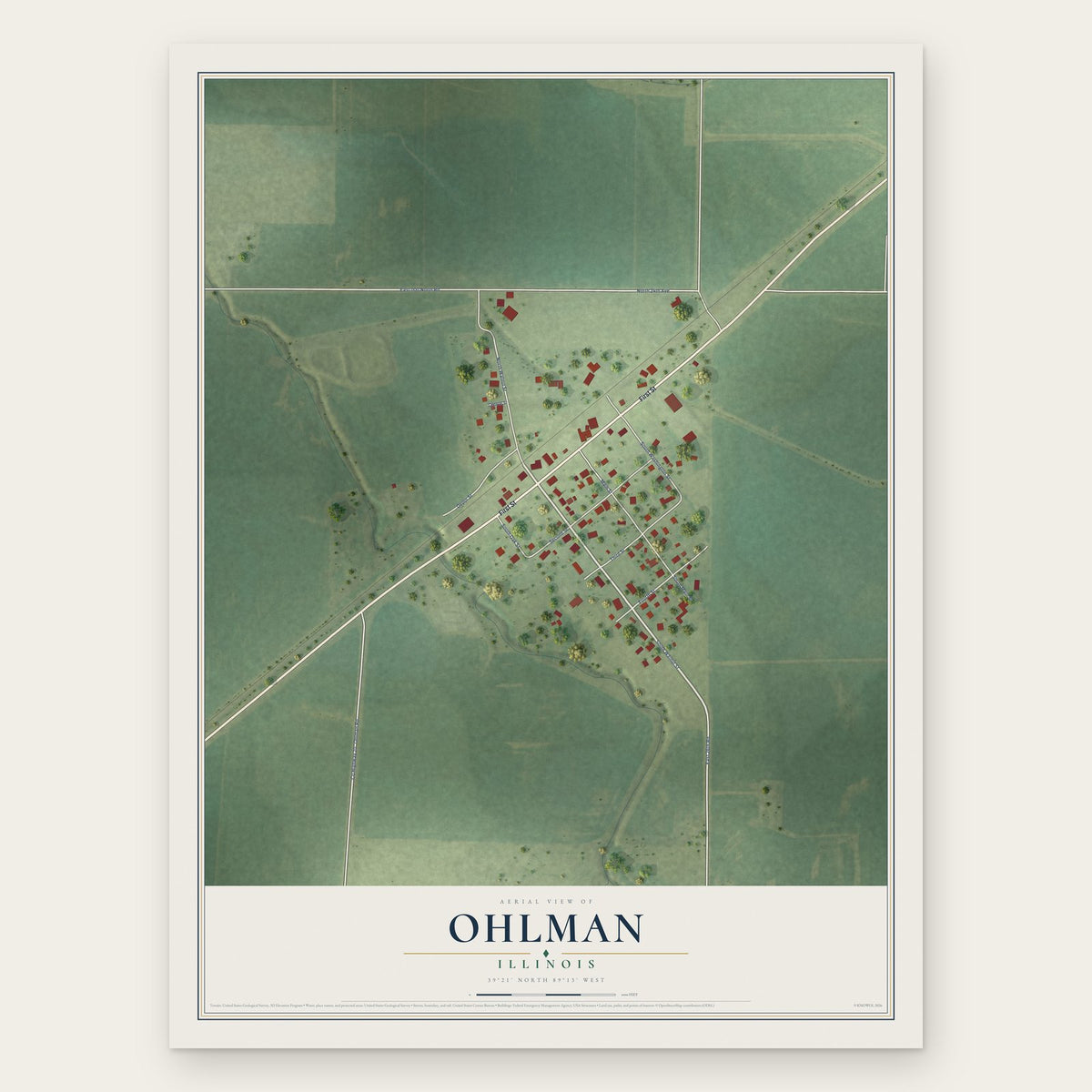 Ohlman, Illinois map print, the full design