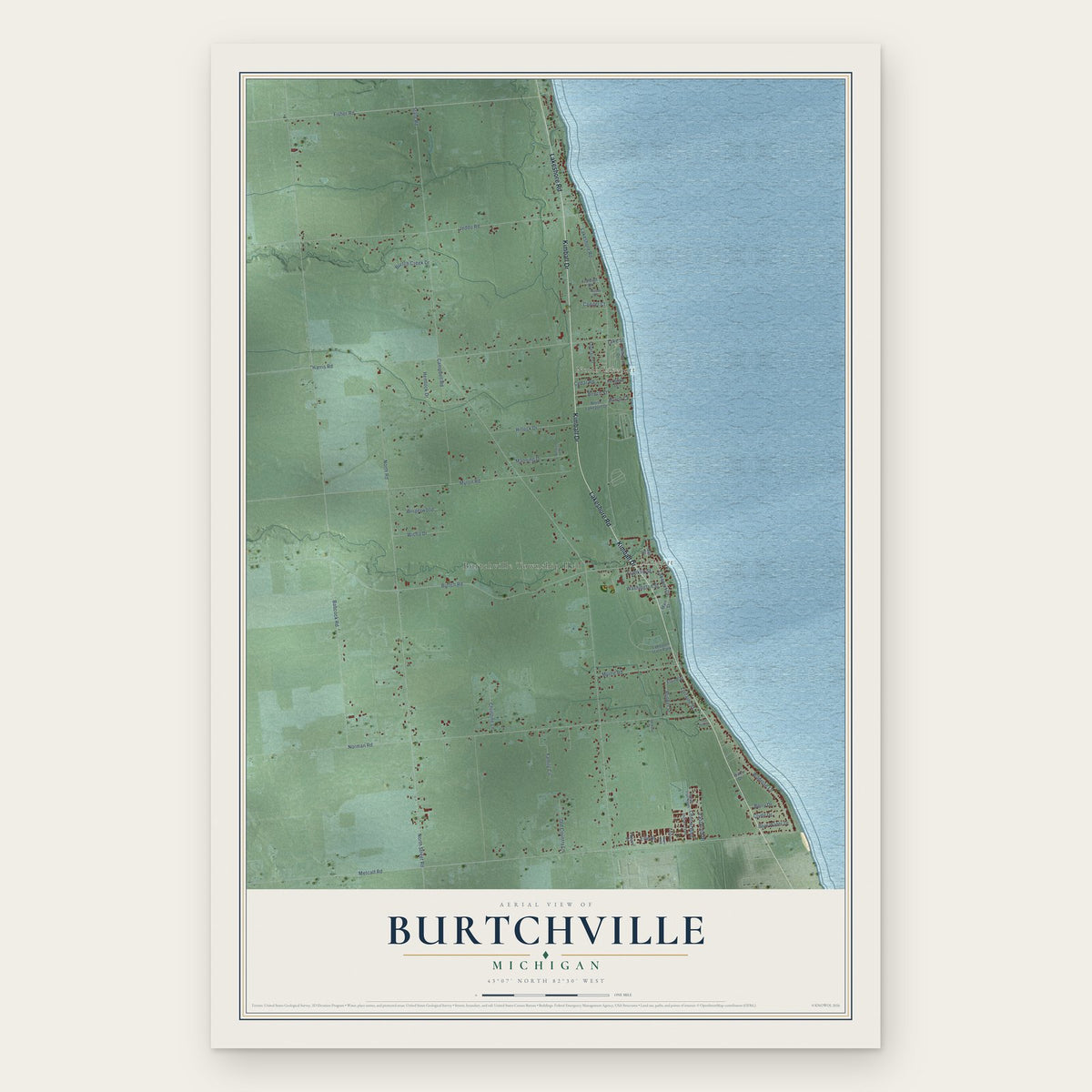 Burtchville, Michigan map print, the full design