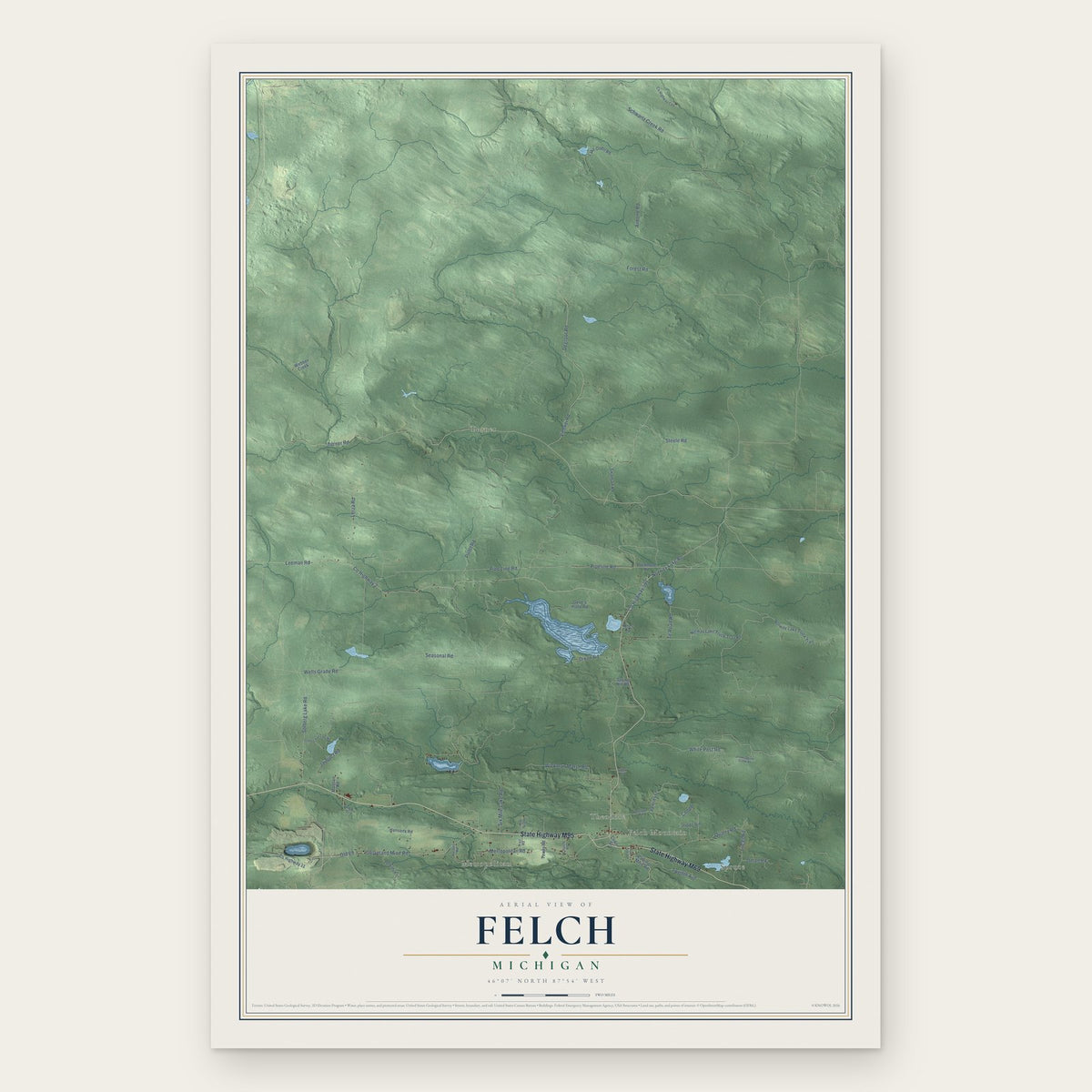 Felch, Michigan map print, the full design