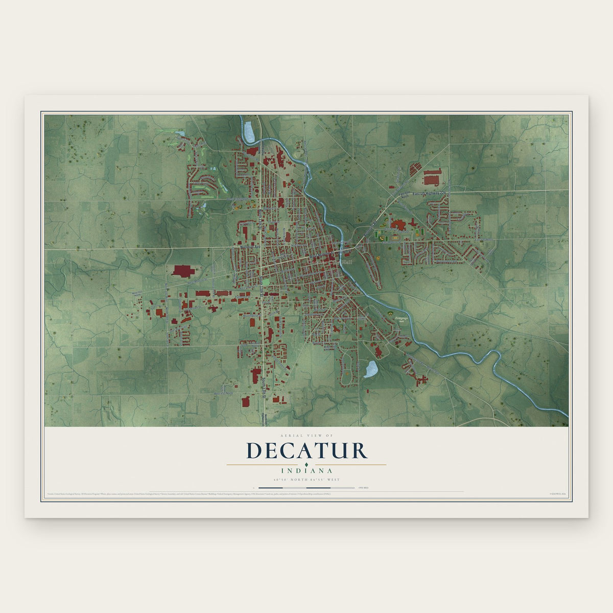 Decatur, Indiana map print, the full design