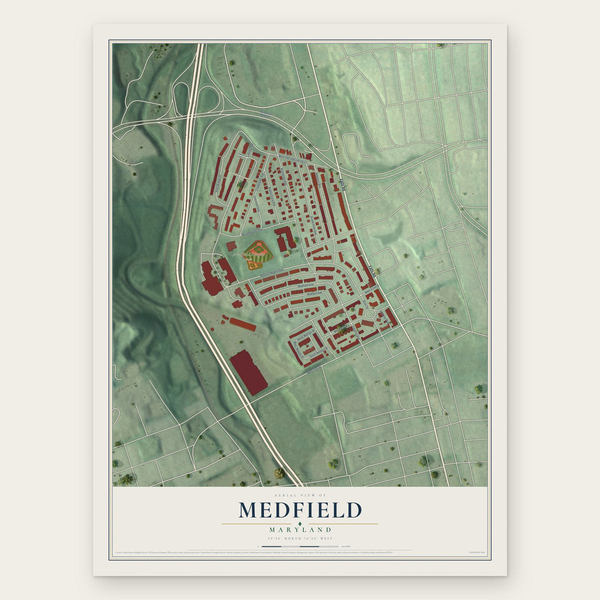 Medfield, Maryland map print, the full design