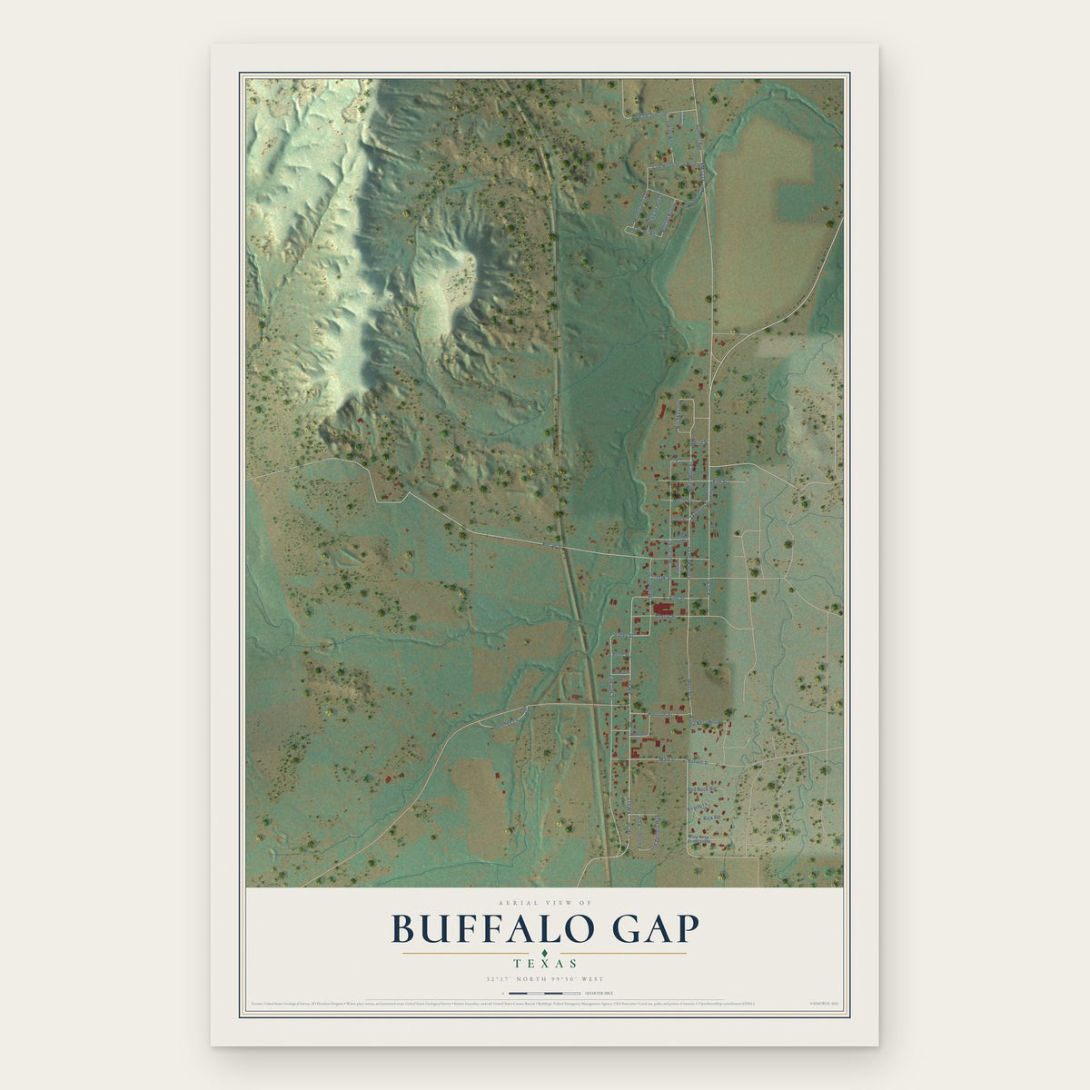 Buffalo Gap, Texas map print, the full design