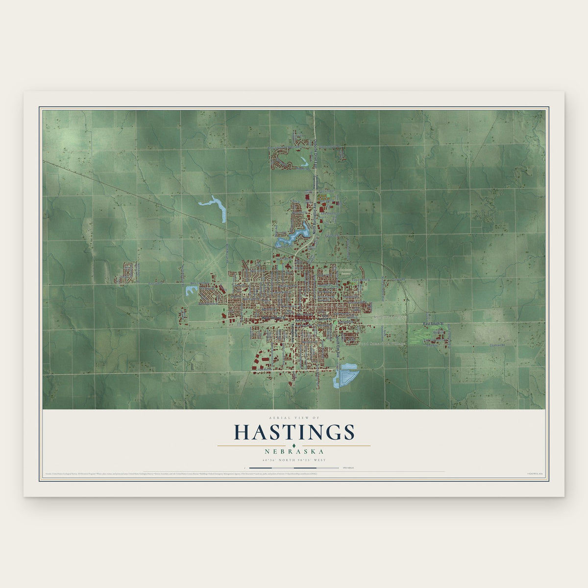 Hastings, Nebraska map print, the full design