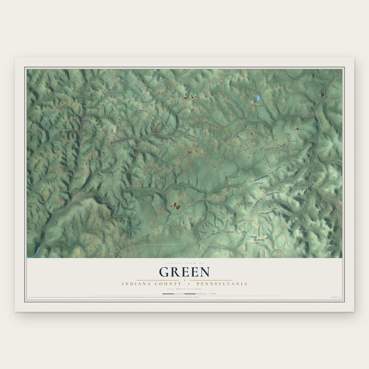 Green, Indiana County, Pennsylvania map print, the full design