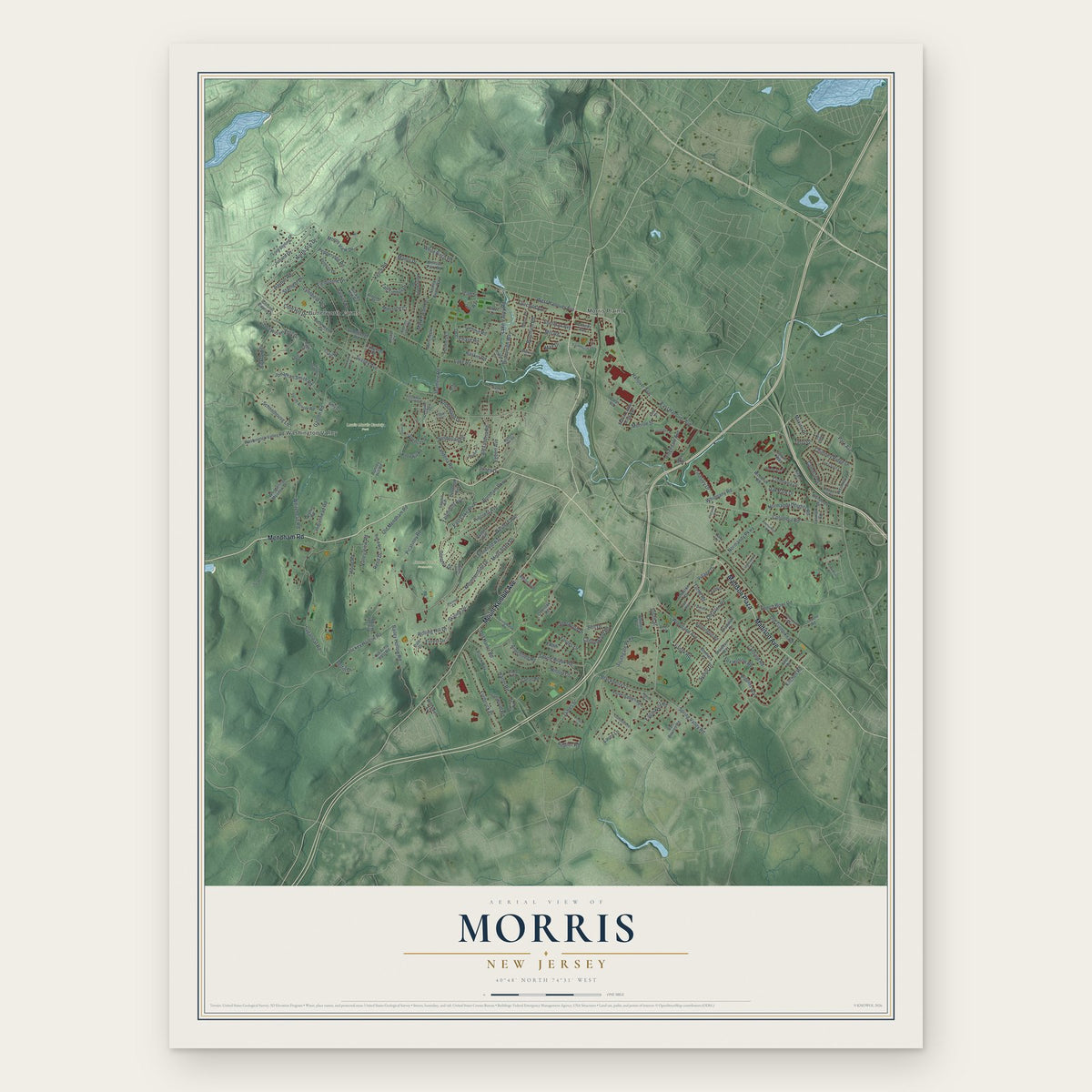 Morris, New Jersey map print, the full design