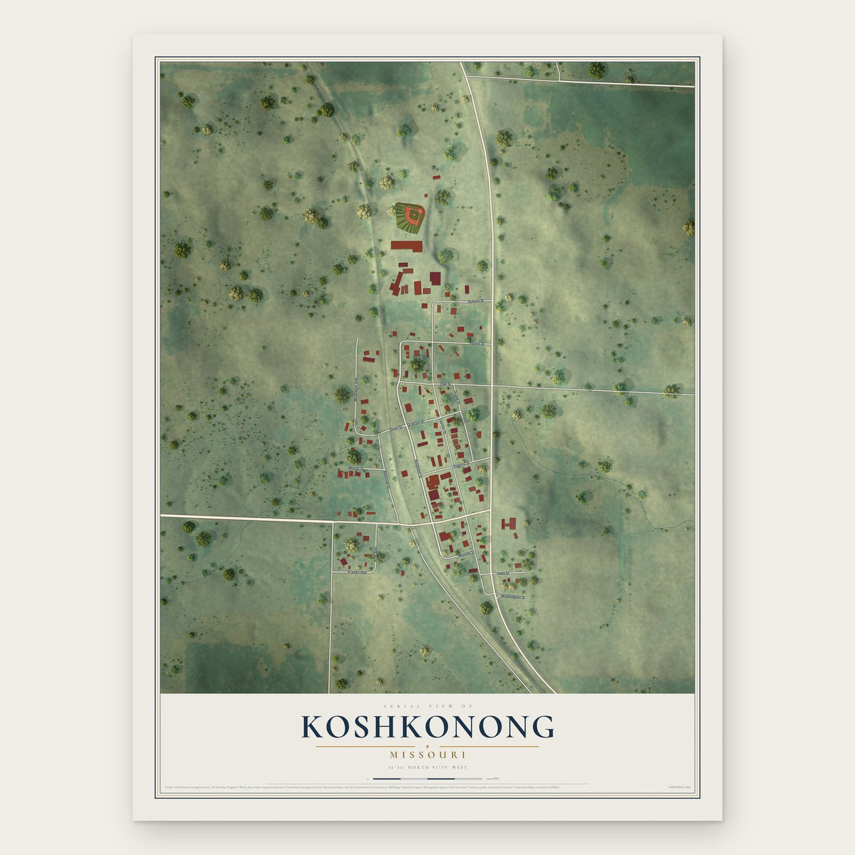 Koshkonong, Missouri map print, the full design