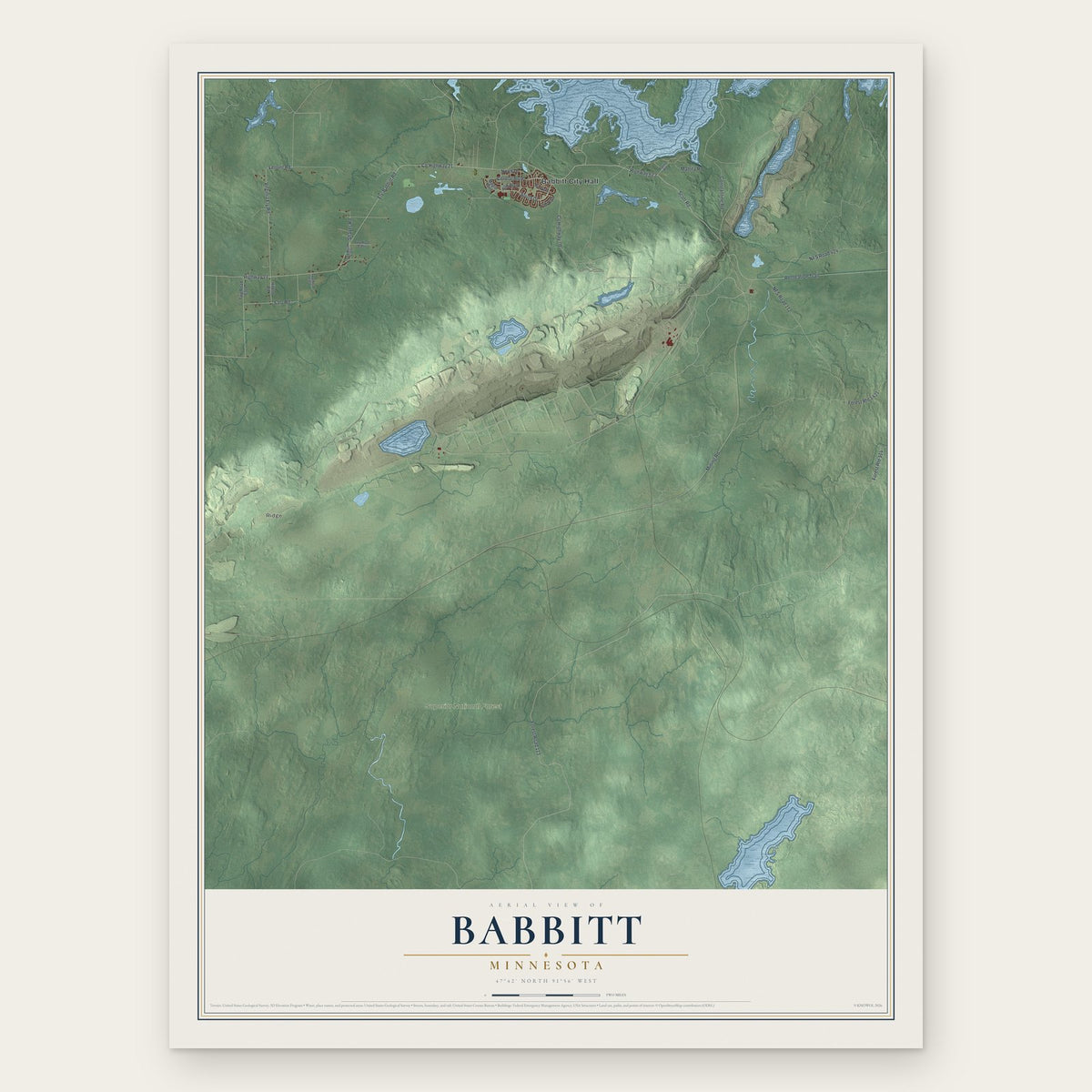 Babbitt, Minnesota map print, the full design