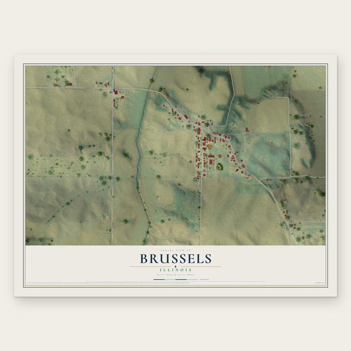 Brussels, Illinois map print, the full design