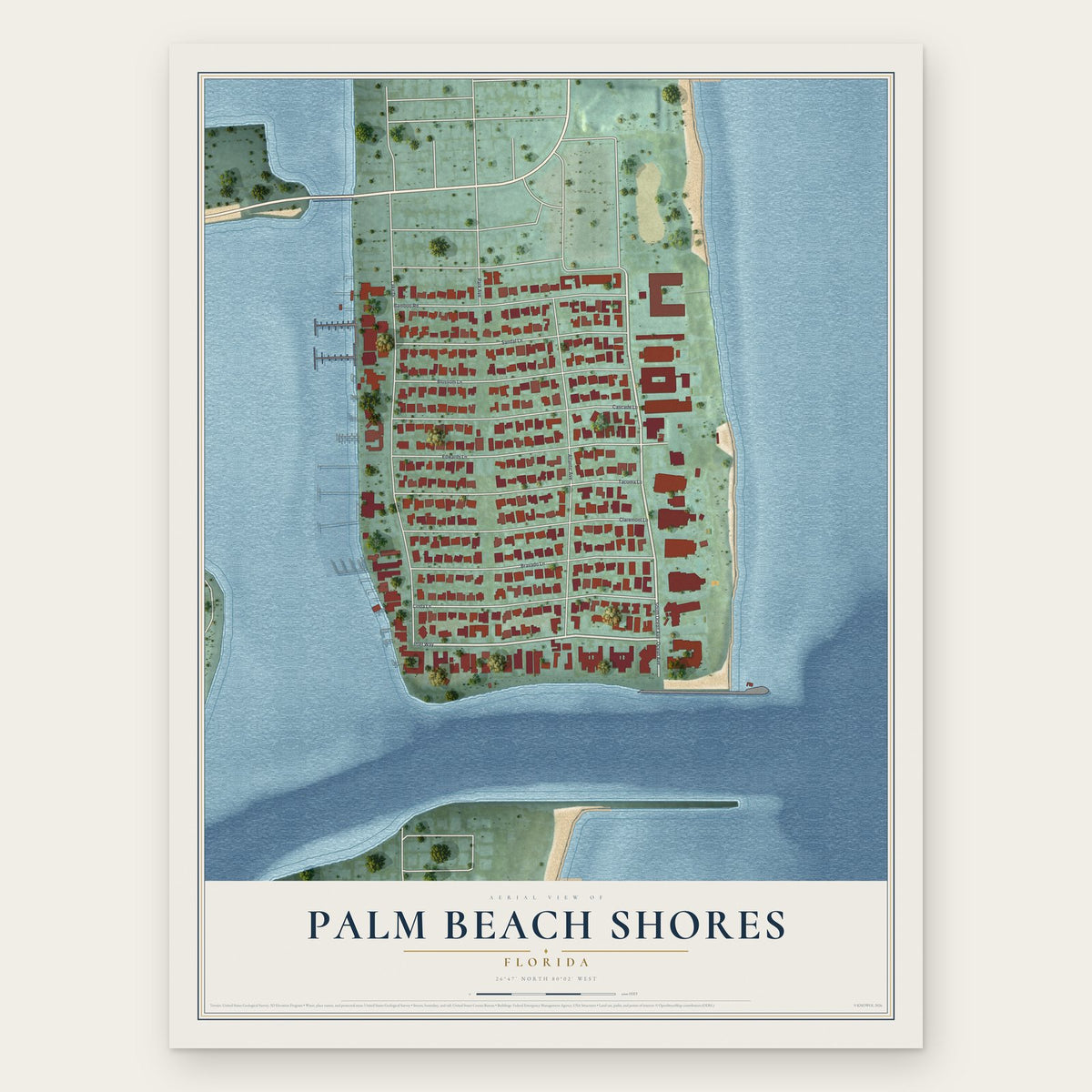 Palm Beach Shores, Florida map print, the full design
