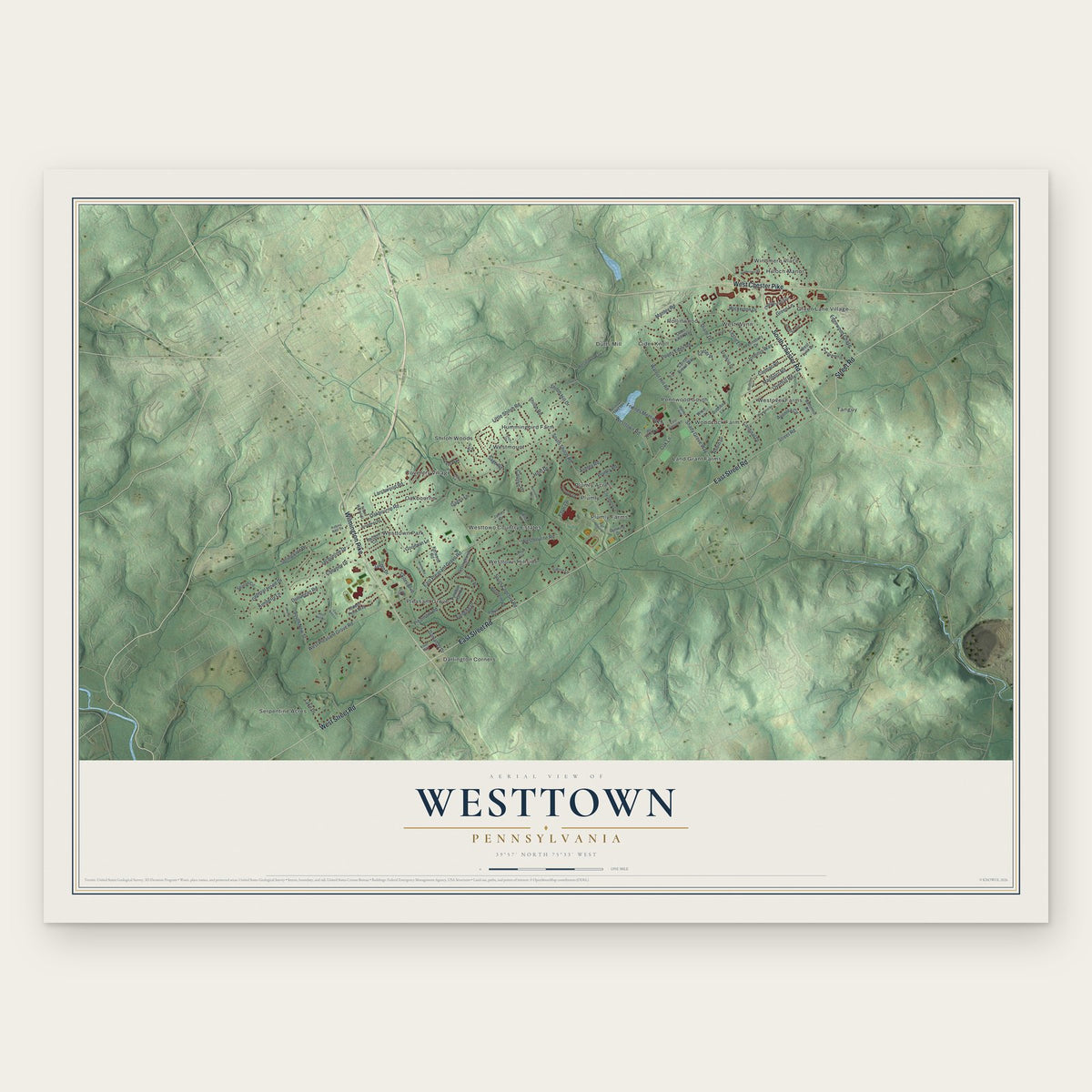 Westtown, Pennsylvania map print, the full design