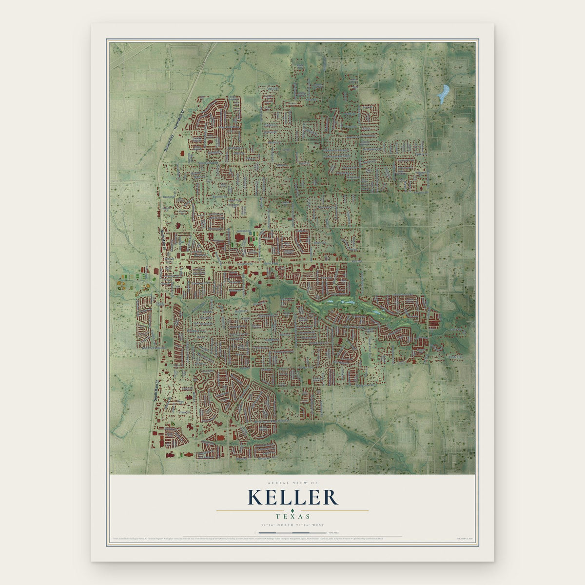 Keller, Texas map print, the full design
