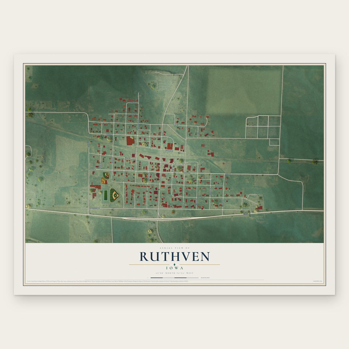 Ruthven, Iowa map print, the full design