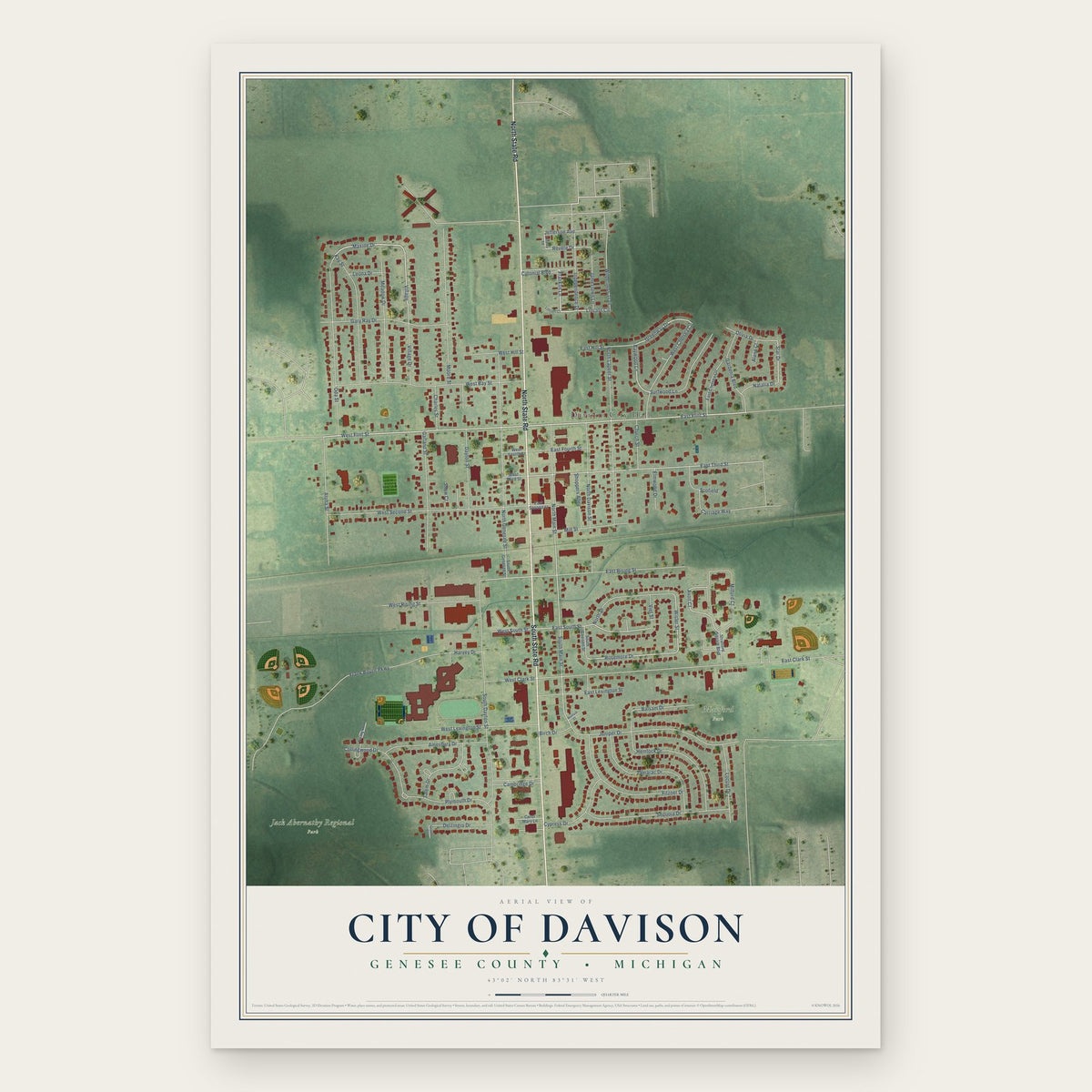 Davison, Michigan map print, the full design