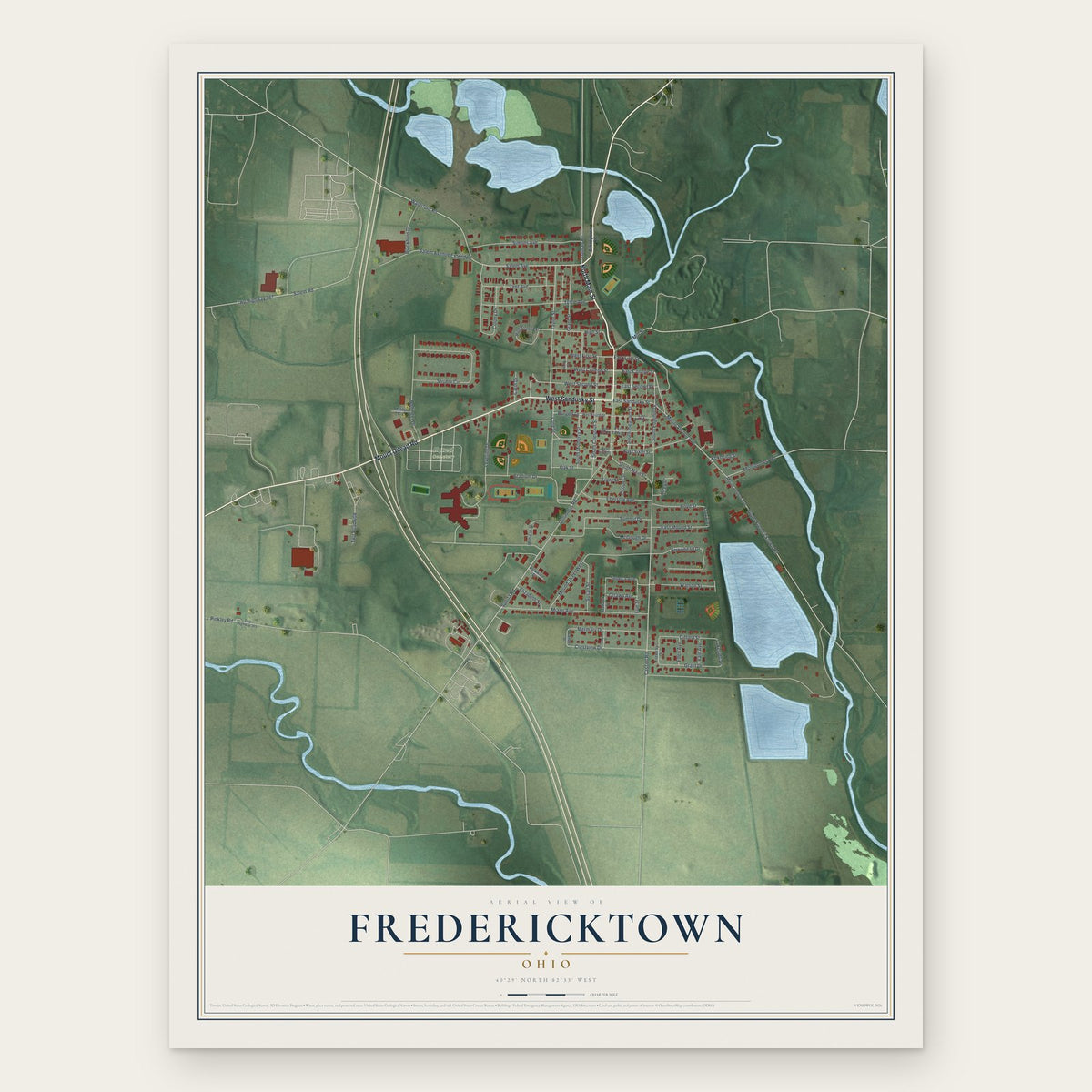 Fredericktown, Ohio map print, the full design