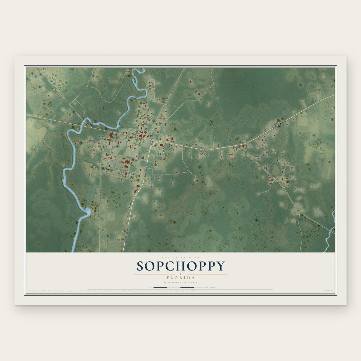 Sopchoppy, Florida map print, the full design