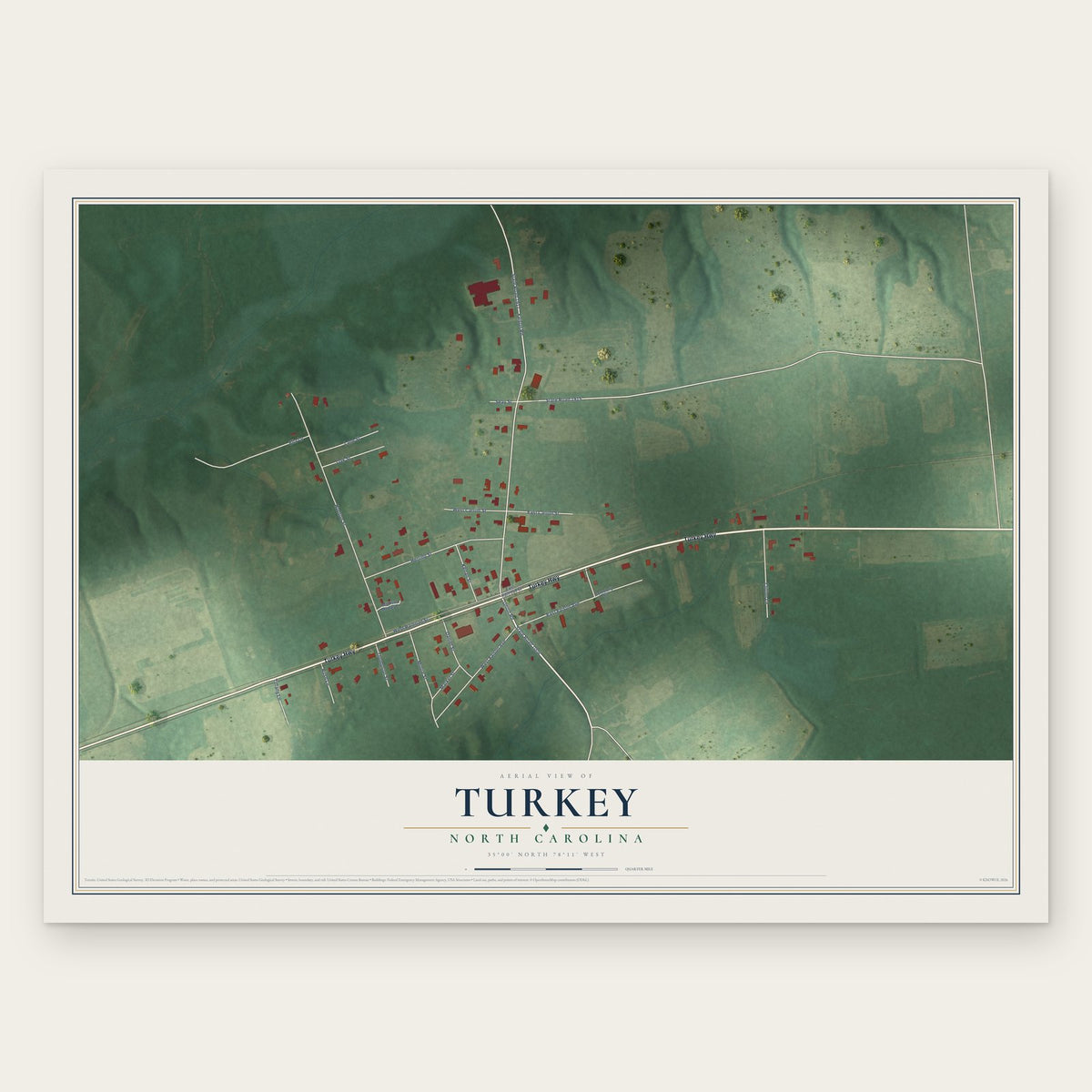 Turkey, North Carolina map print, the full design
