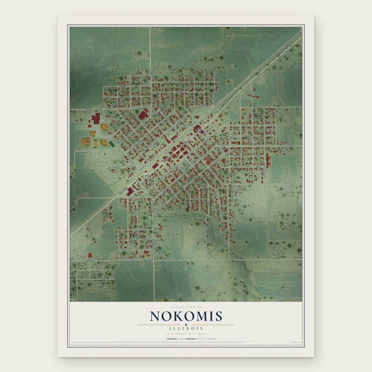 Nokomis, Illinois map print, the full design